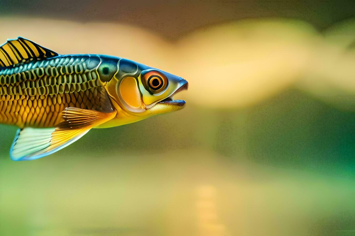 un pescado con un amarillo y negro cuerpo. generado por ai foto