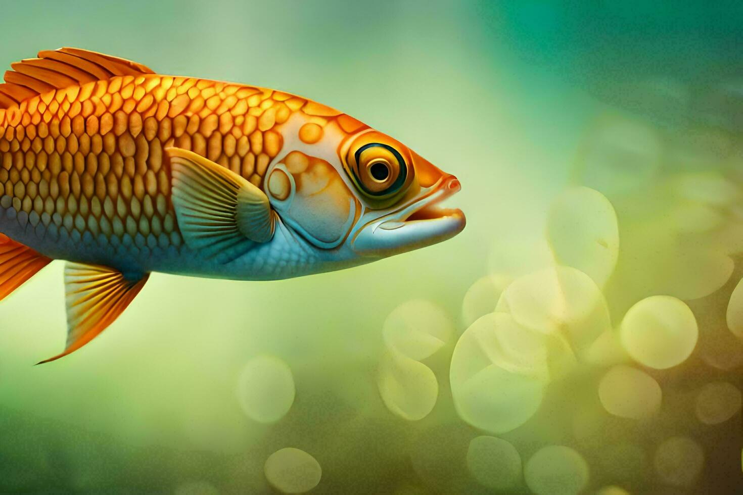 a fish with a yellow body and a green head. AI-Generated photo