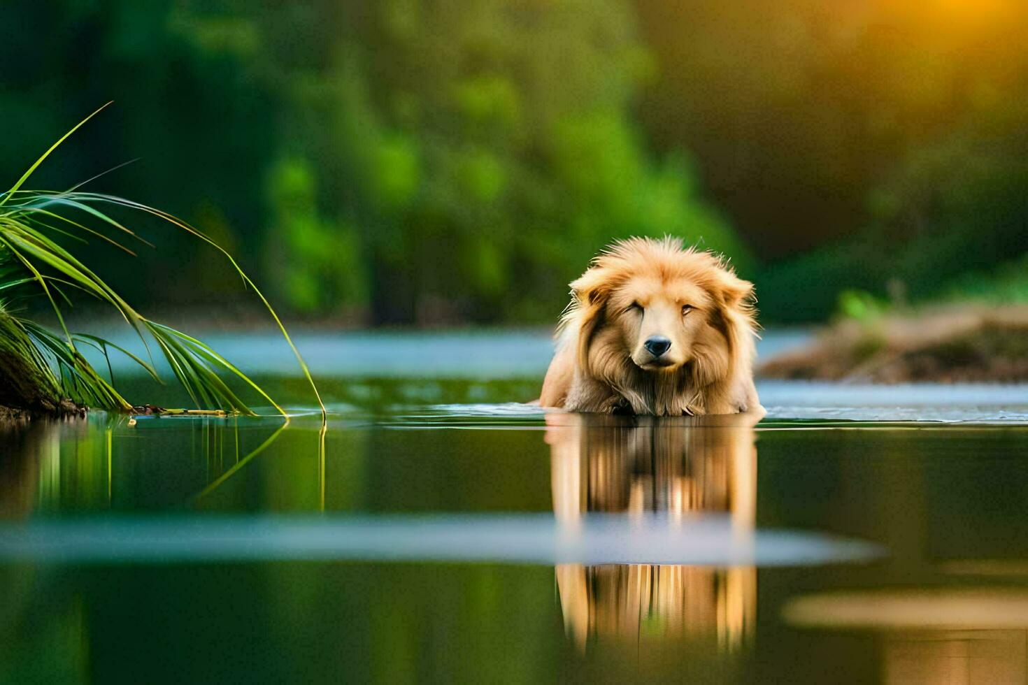a dog is standing in the water with its head out. AI-Generated photo