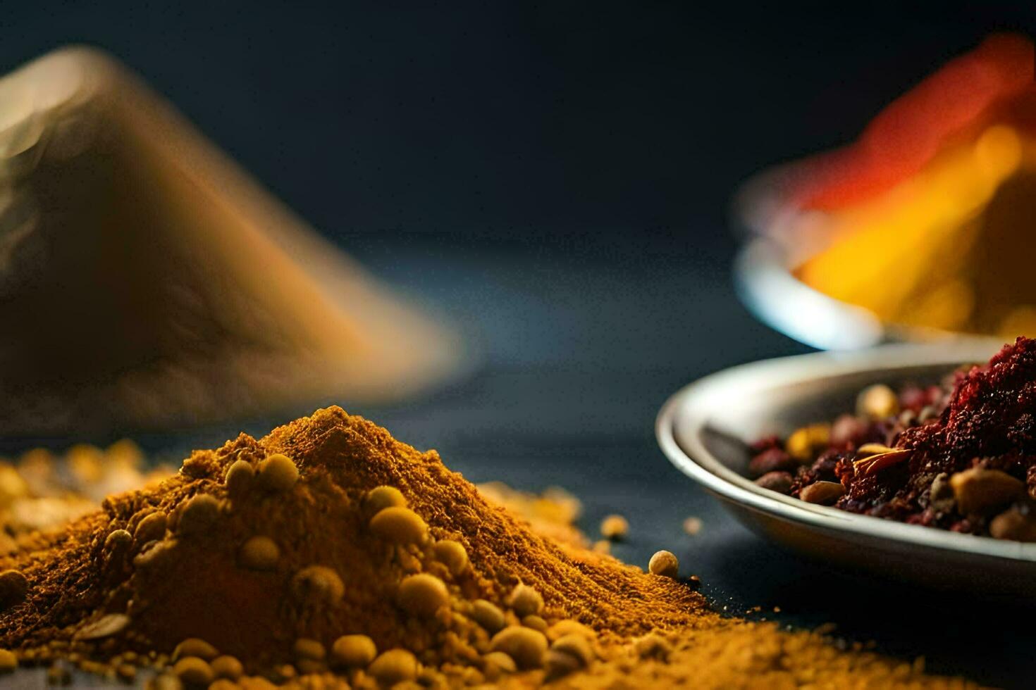 a variety of spices in bowls. AI-Generated photo