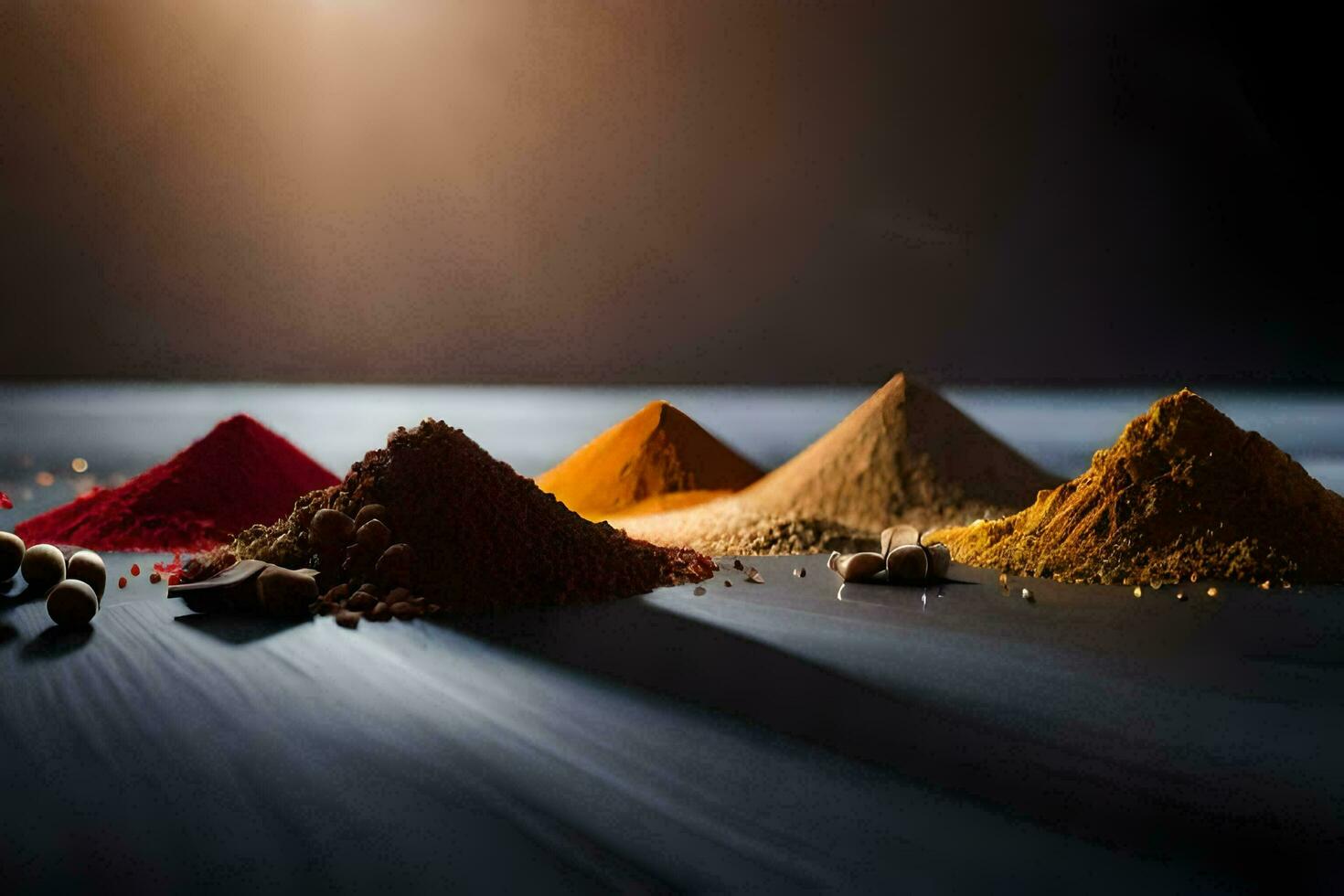 various spices and spices on a black background. AI-Generated photo