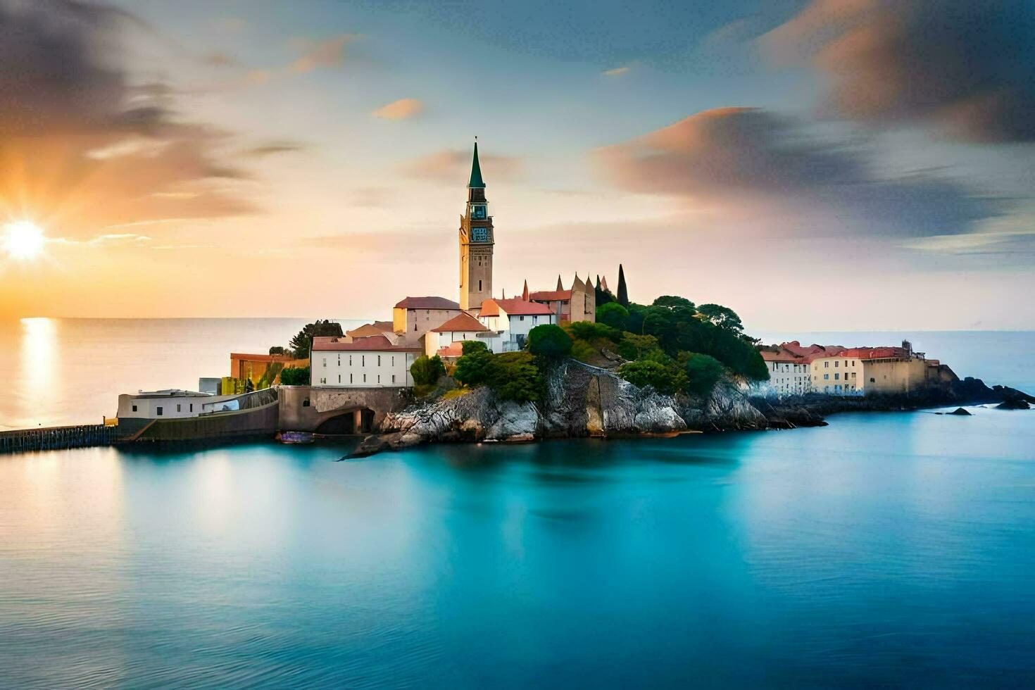 el Dom conjuntos terminado el isla de rovin, Croacia. generado por ai foto