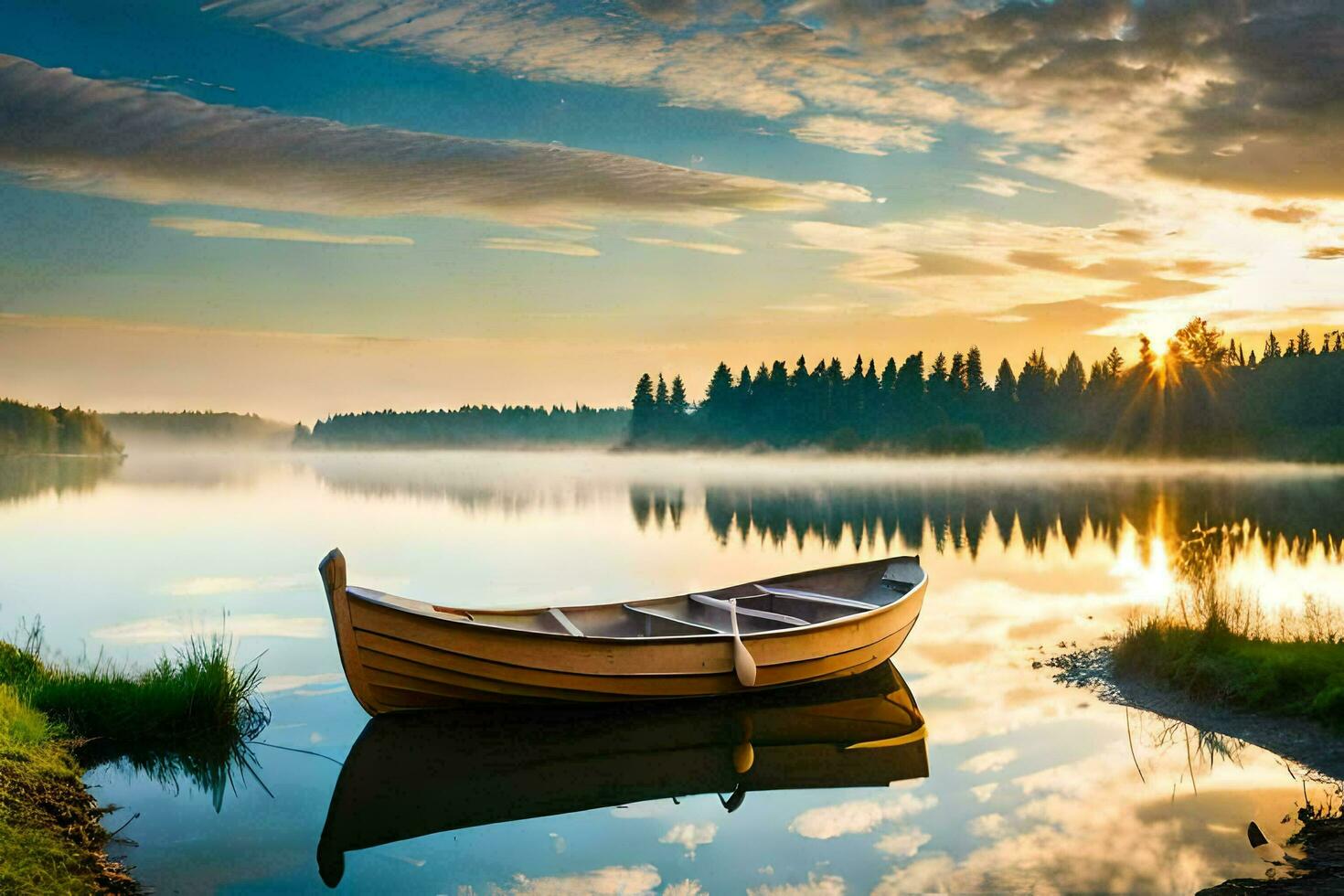 a boat on the lake. AI-Generated photo