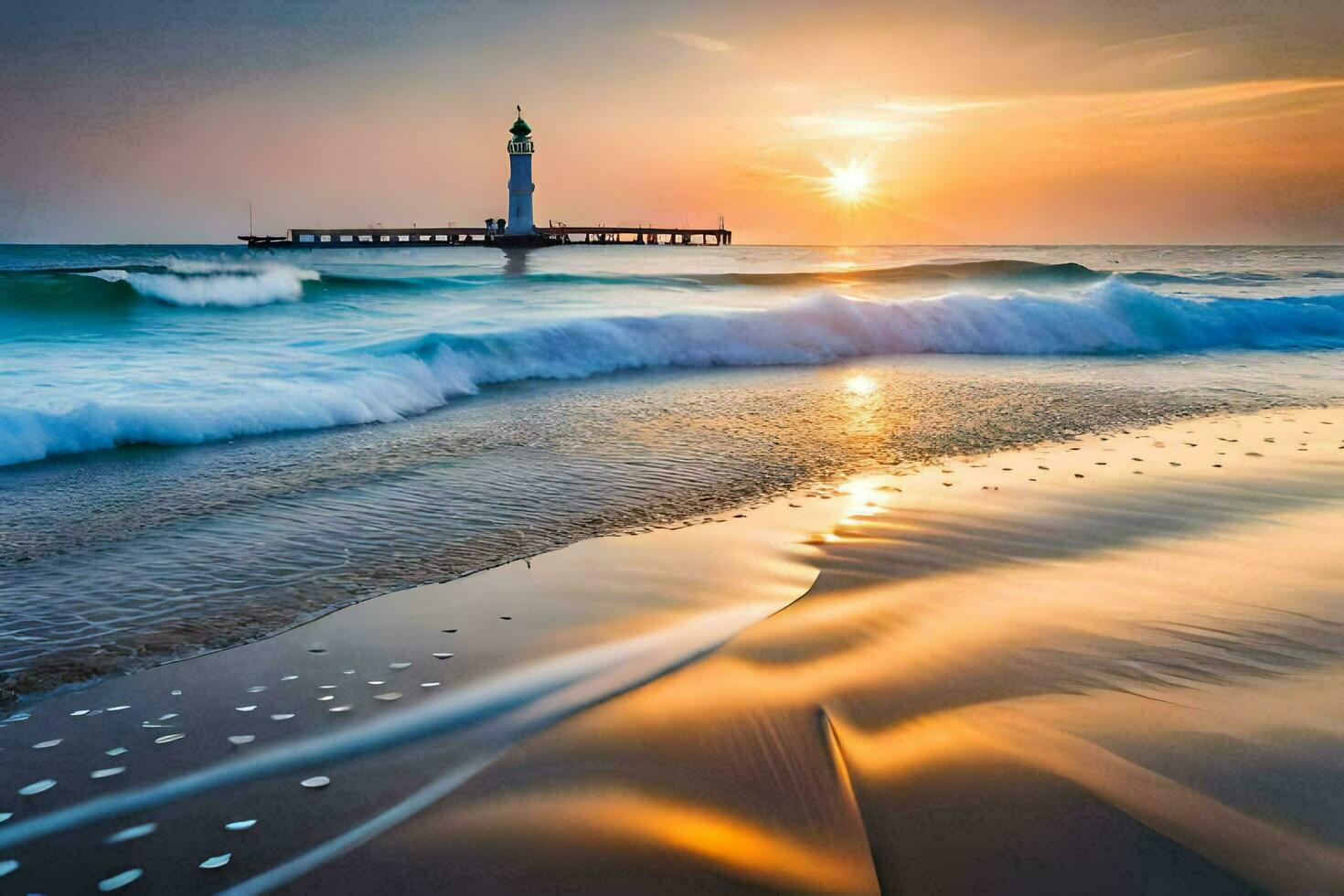 the lighthouse at the beach. AI-Generated photo