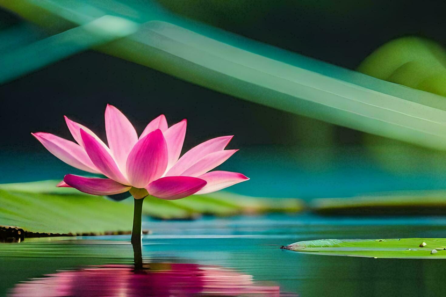 a pink lotus flower is floating in the water. AI-Generated photo