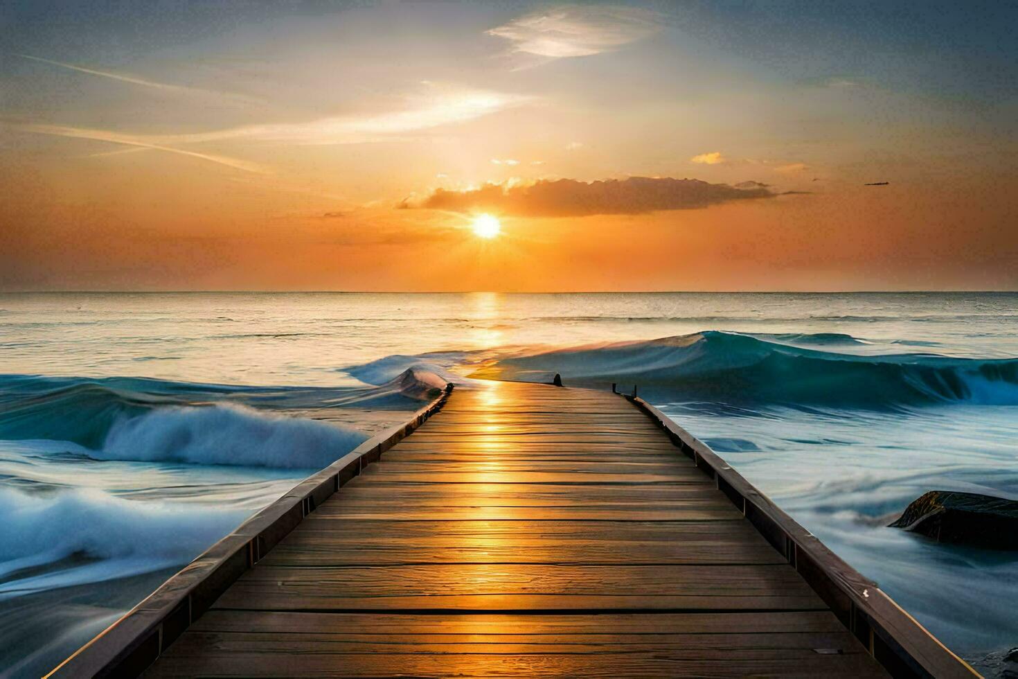 the sun rises over the ocean and the sea. AI-Generated photo