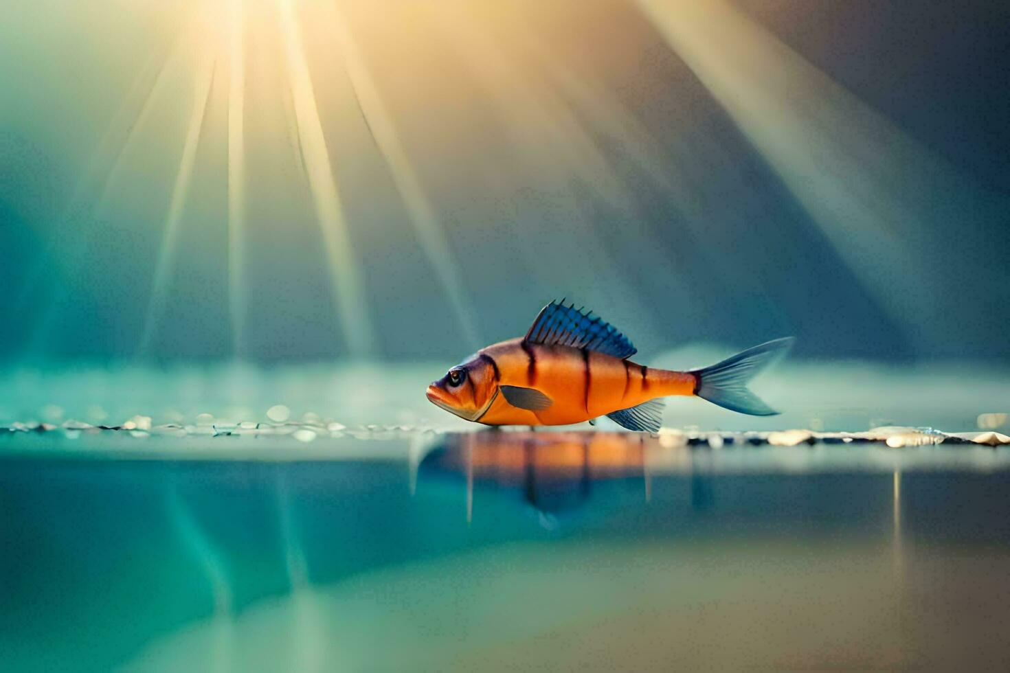 a fish is standing in the water with sunlight shining. AI-Generated photo