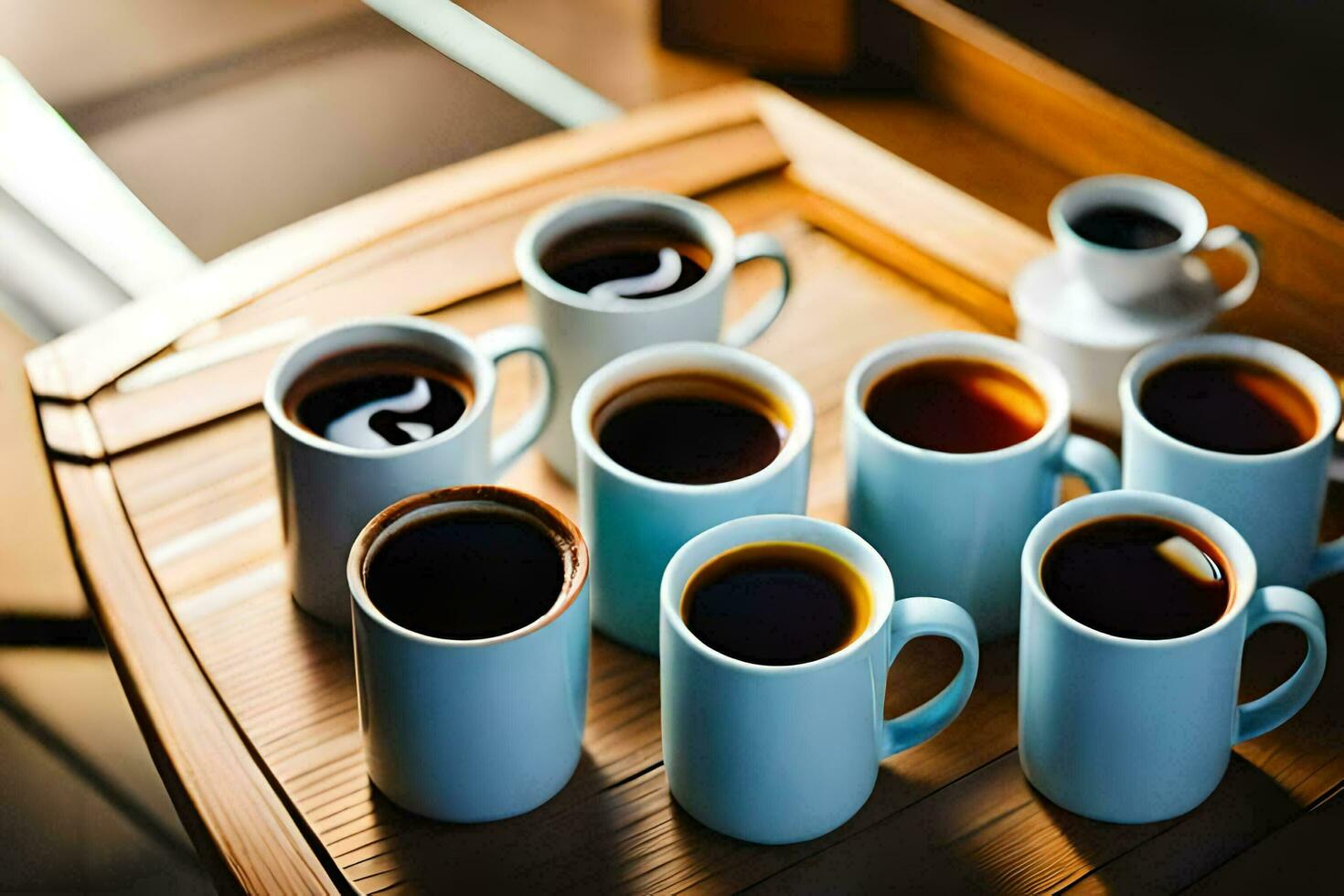 a tray of coffee cups on a table. AI-Generated photo