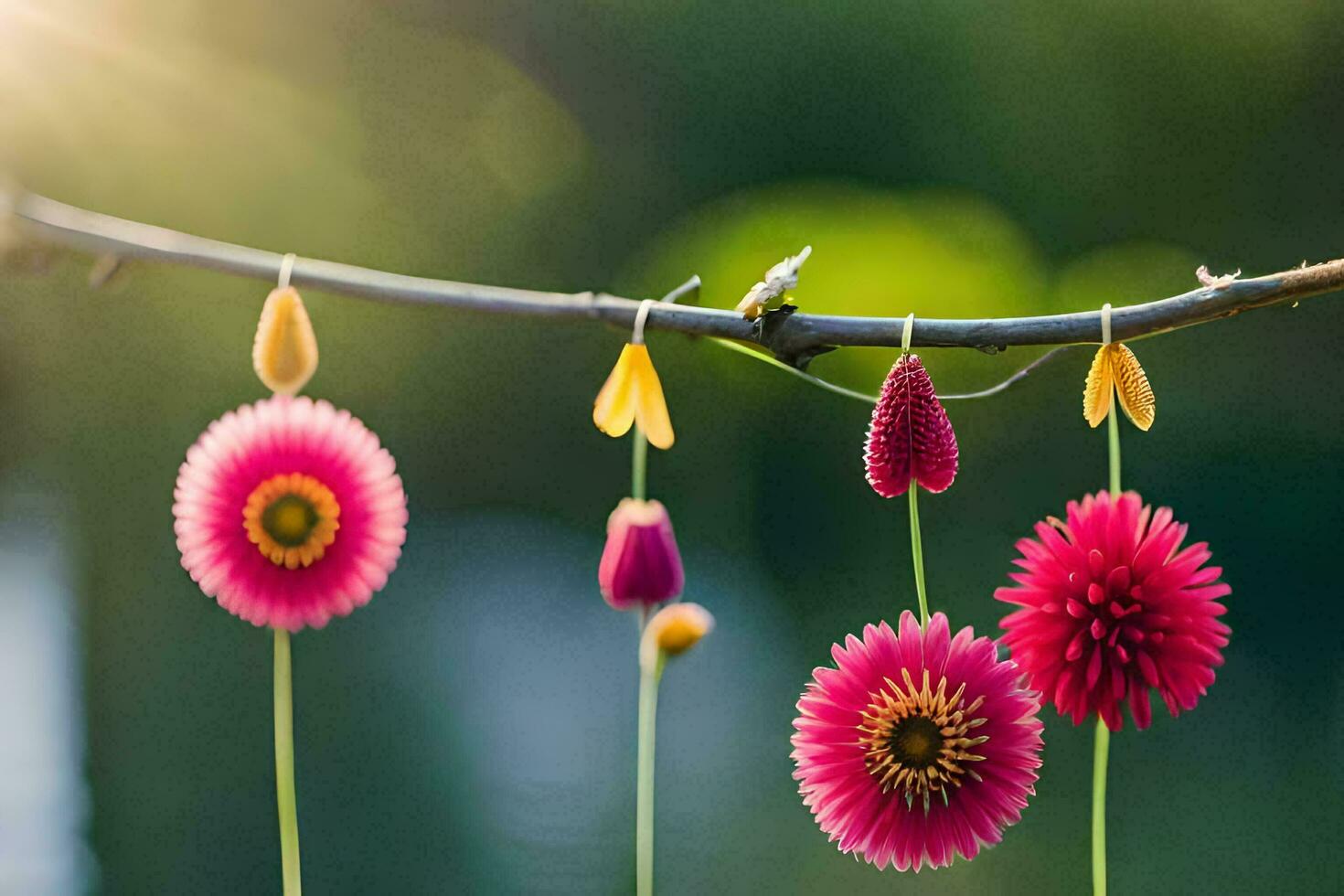 flowers hanging from a branch. AI-Generated photo