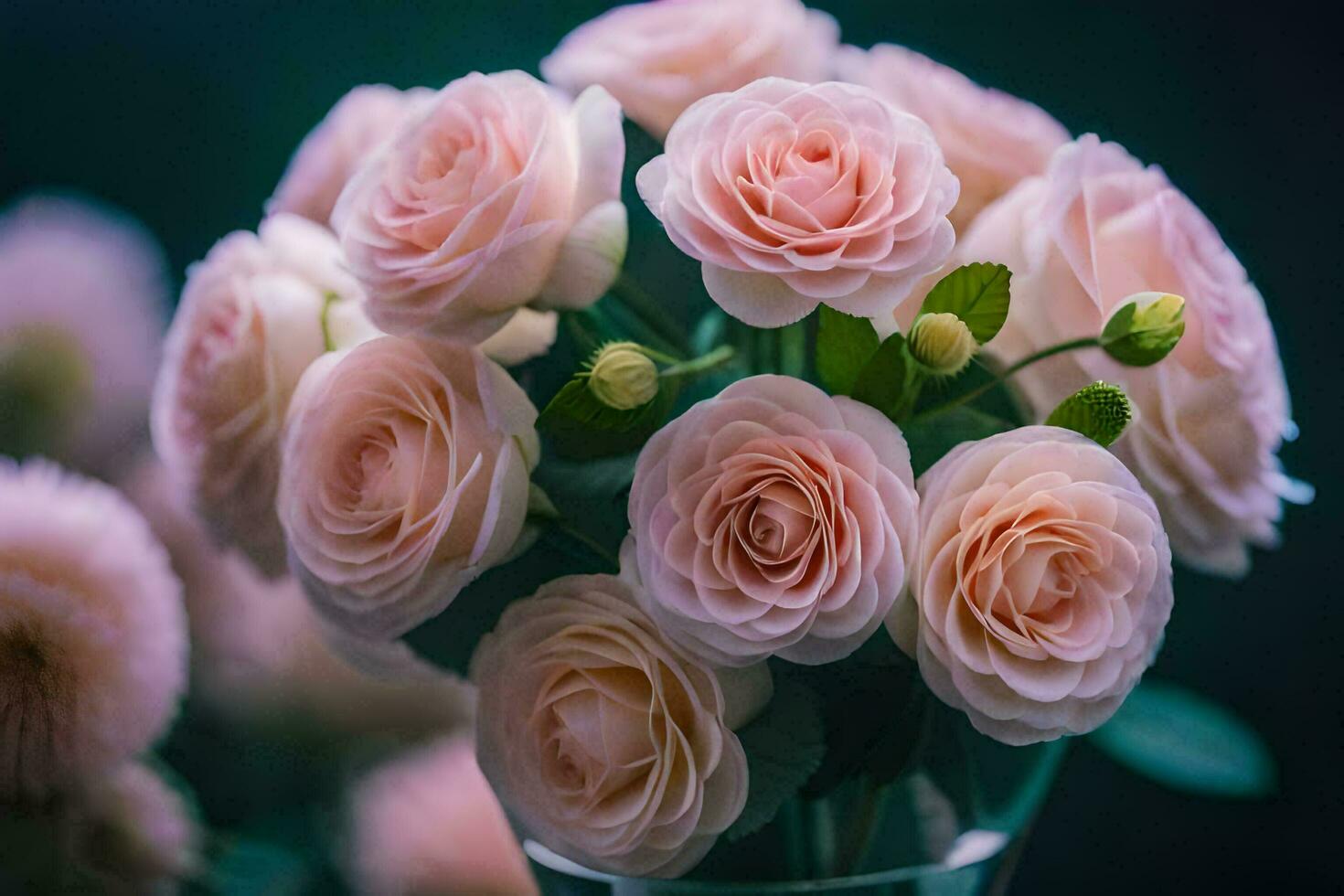 pink roses in a vase on a dark background. AI-Generated photo
