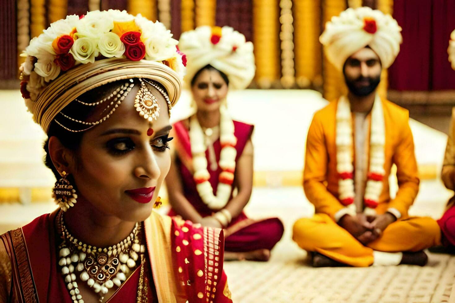 indio Boda ceremonia en el ciudad. generado por ai foto