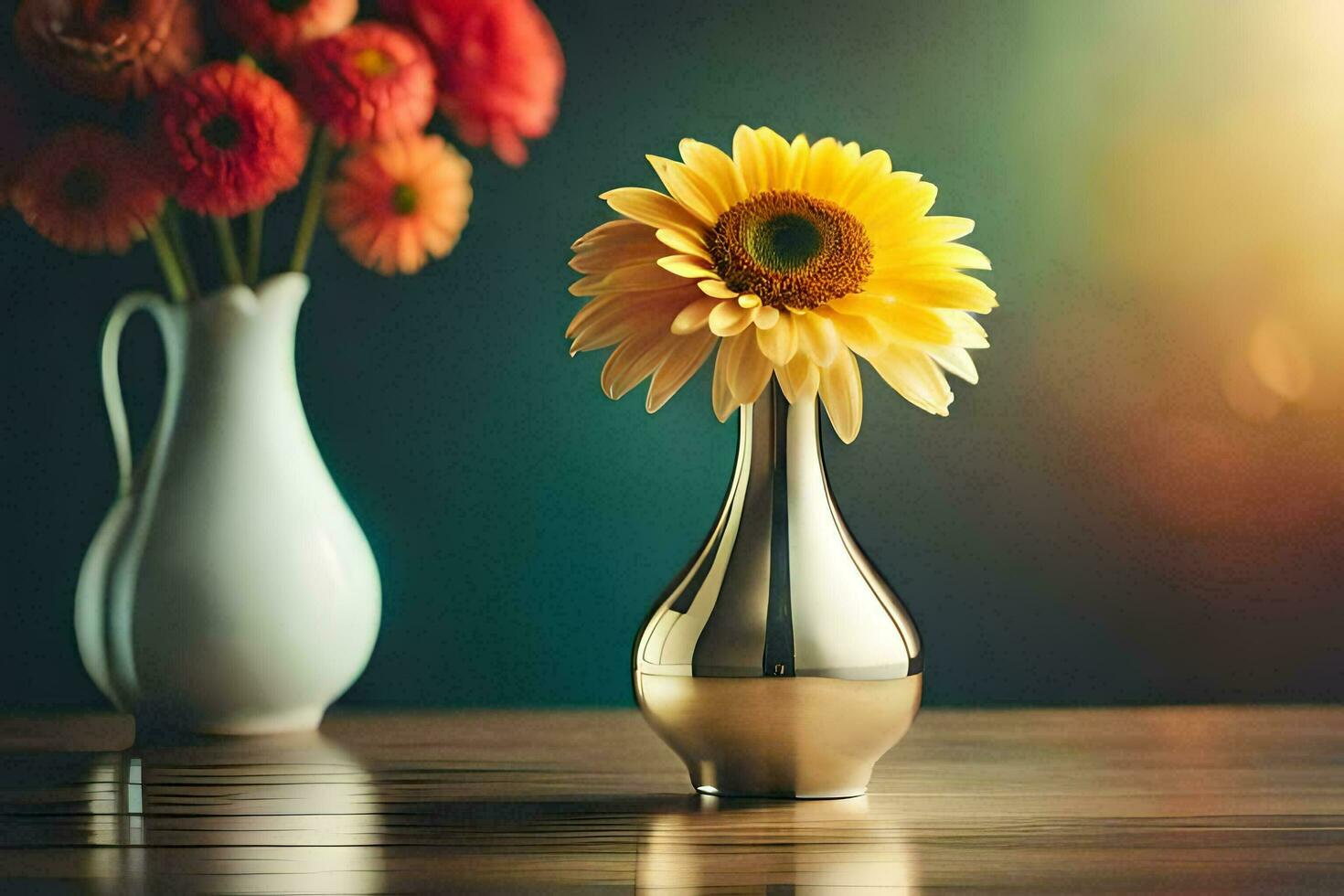 un florero con un amarillo flor en él. generado por ai foto