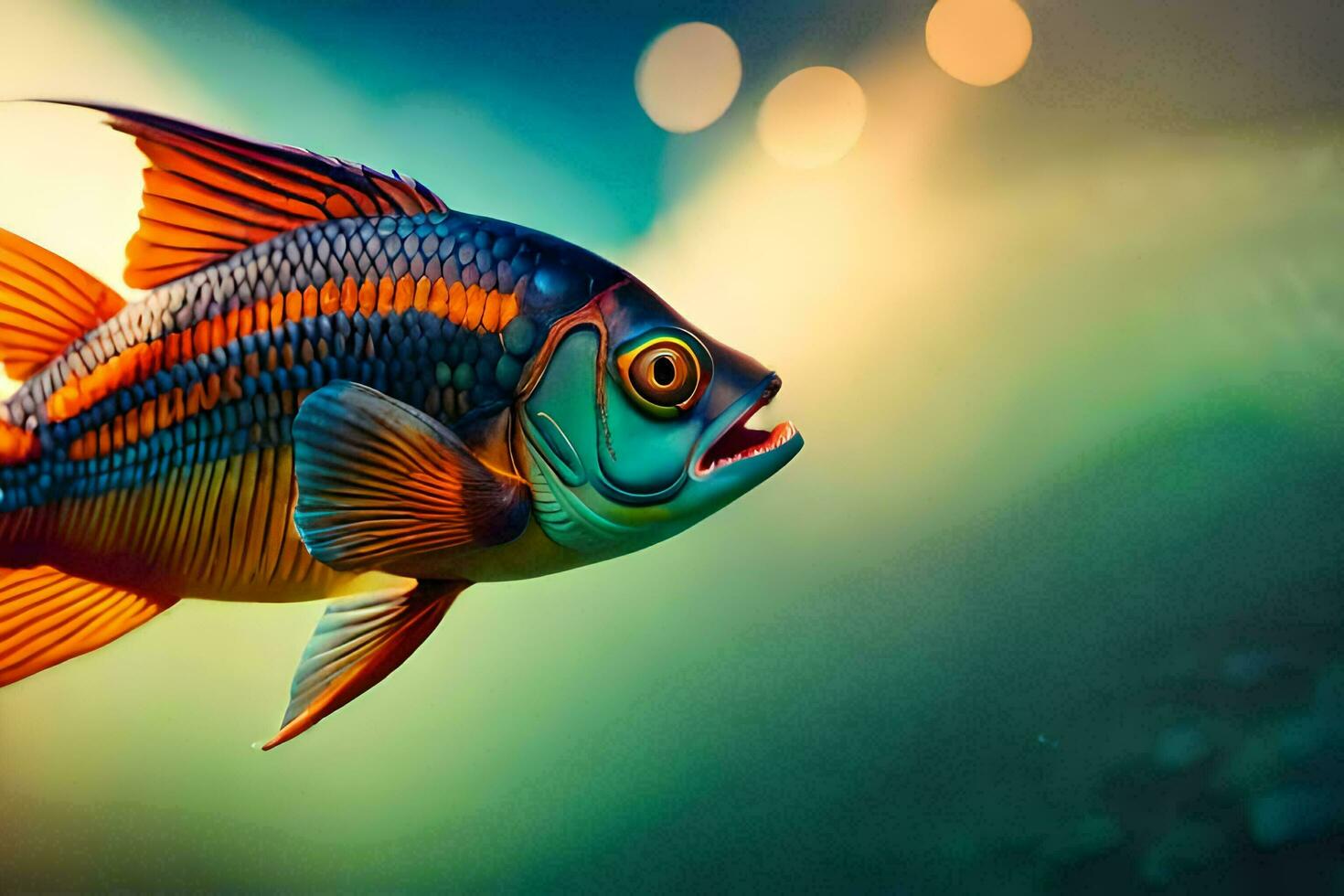 a fish with bright colors is swimming in the water. AI-Generated photo
