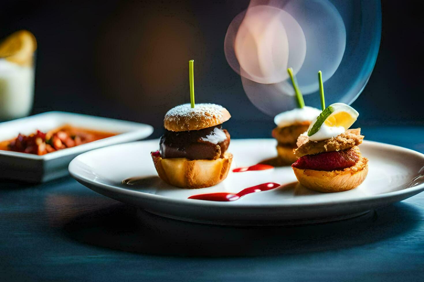 three small desserts on a plate. AI-Generated photo
