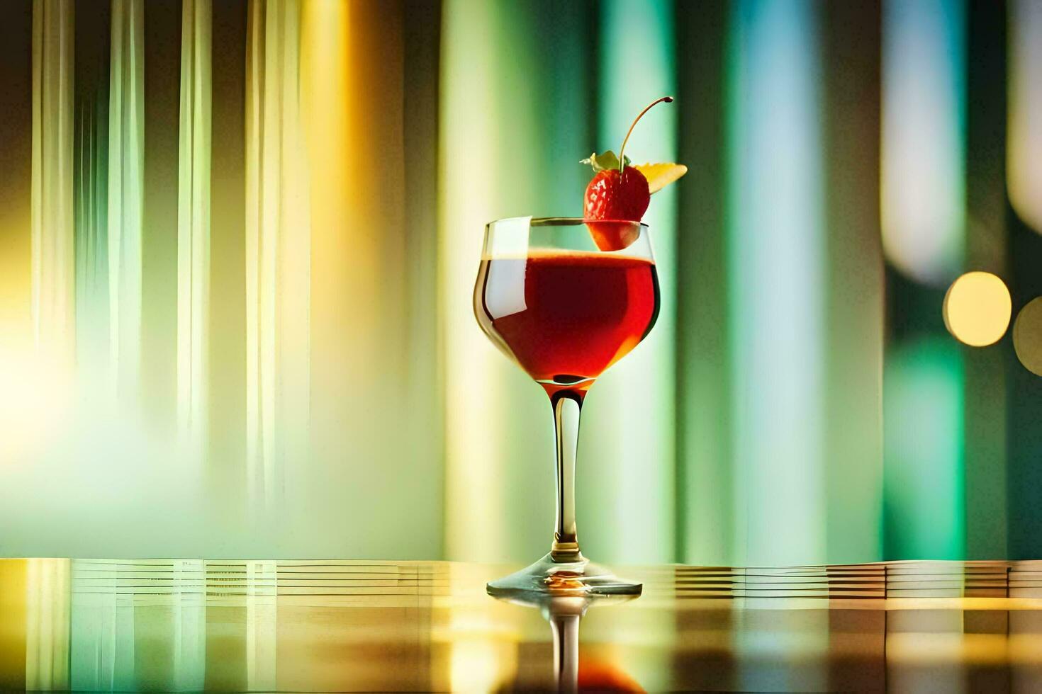 a red drink with a strawberry on top. AI-Generated photo