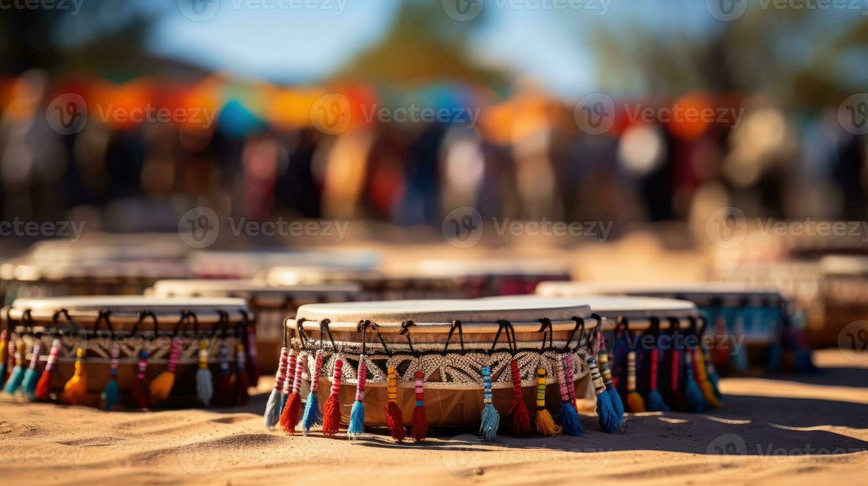 Captivating Pow Wow drum circle in action background with empty space for text photo