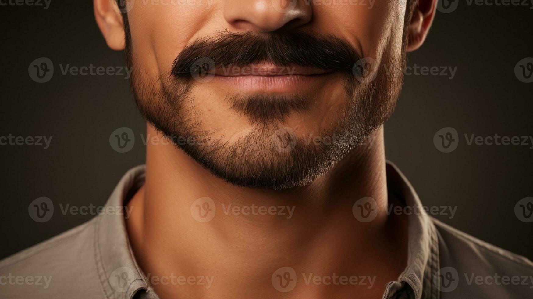 Movember themed portraits diverse facial hair background with empty space for text photo