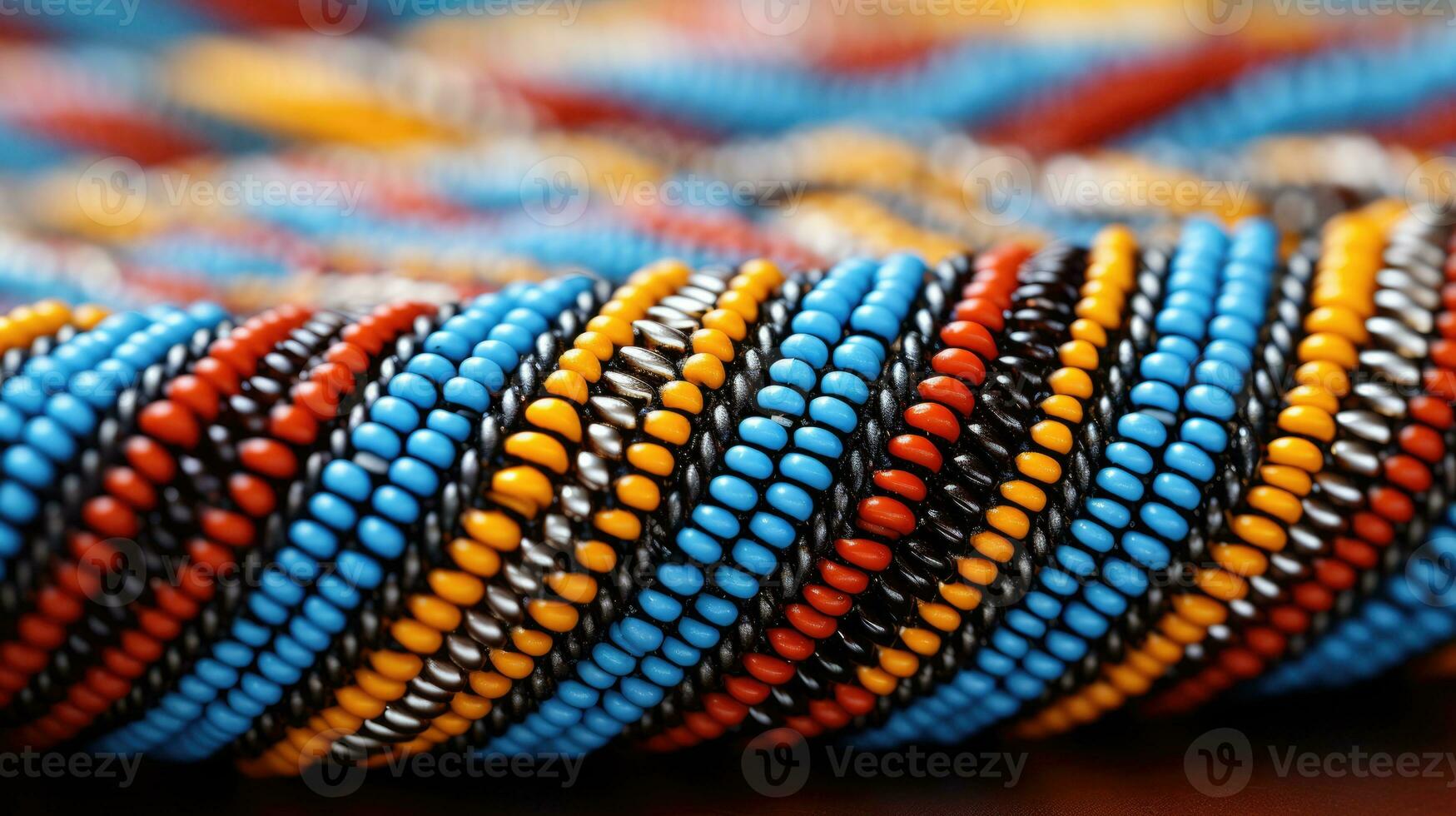 Close up of intricate Native American beadwork background with empty space for text photo