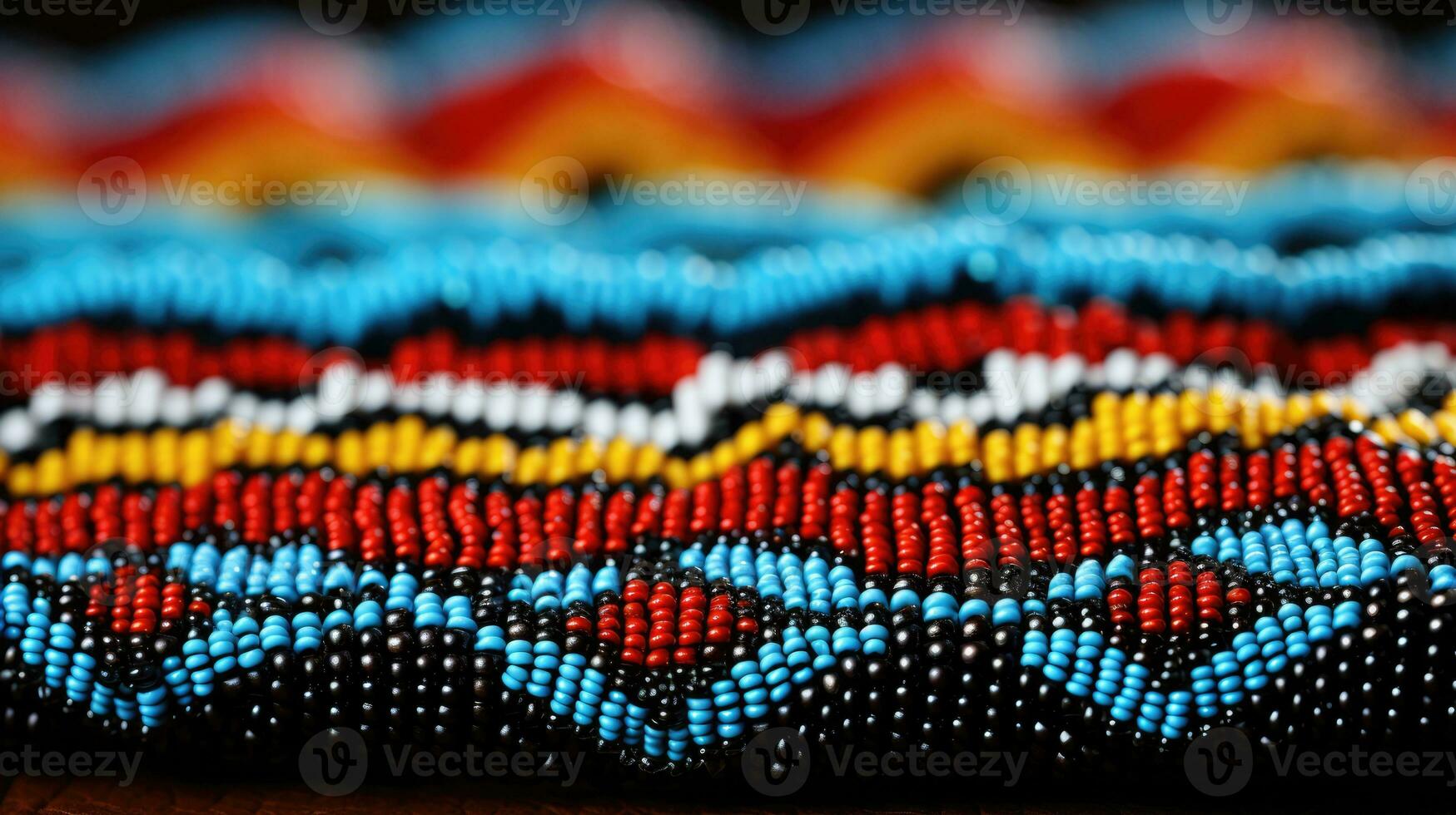 Close up of intricate Native American beadwork background with empty space for text photo