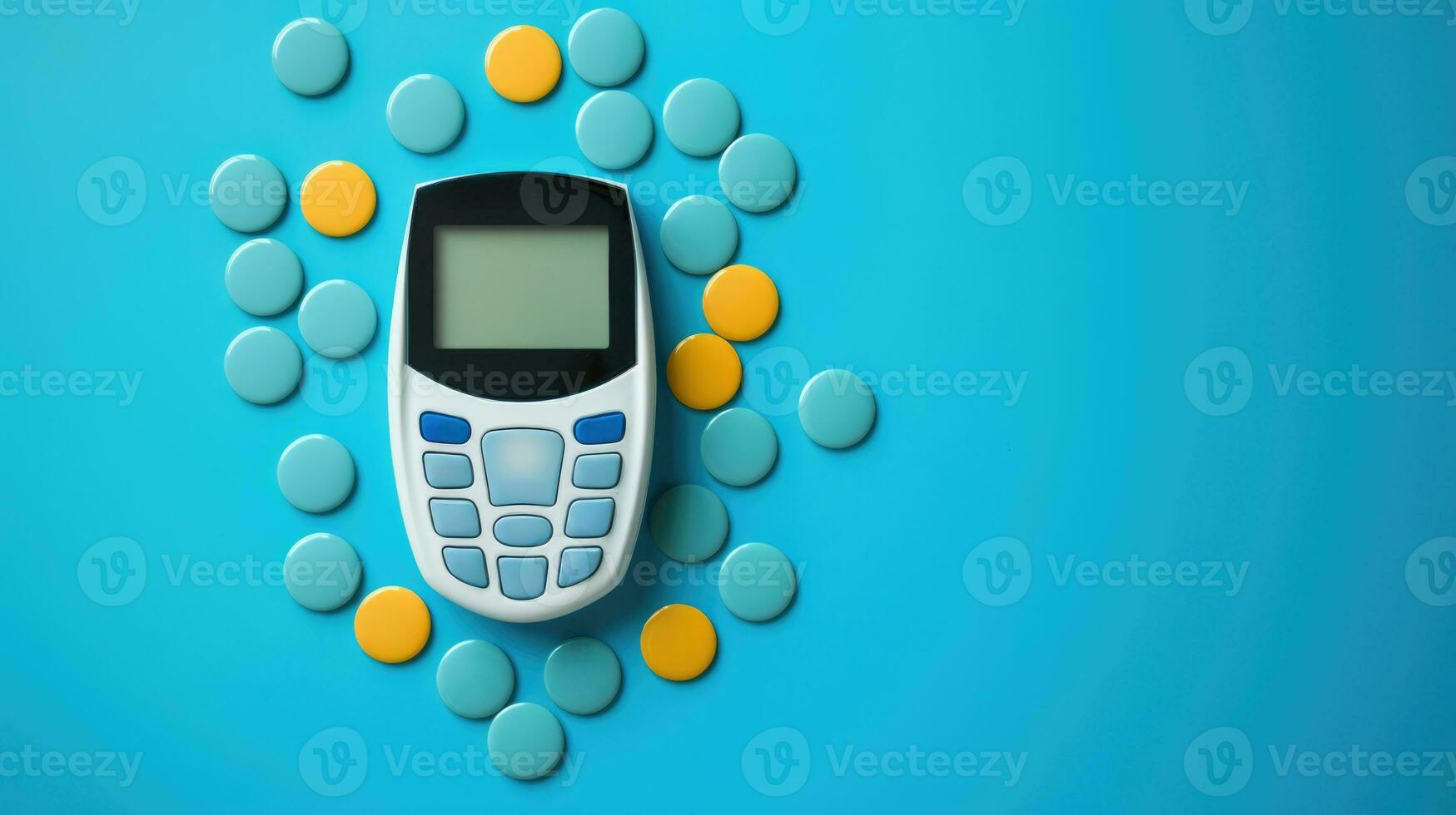 Diabetes medication and glucose meter background with empty space for text photo