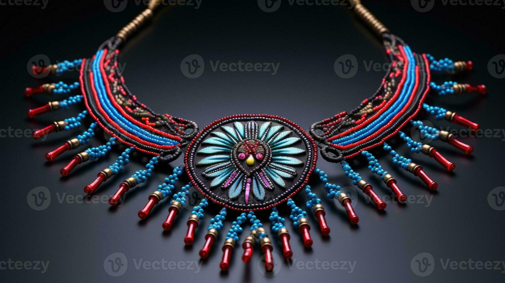 Detailed Native American beadwork necklace isolated on a gradient background photo