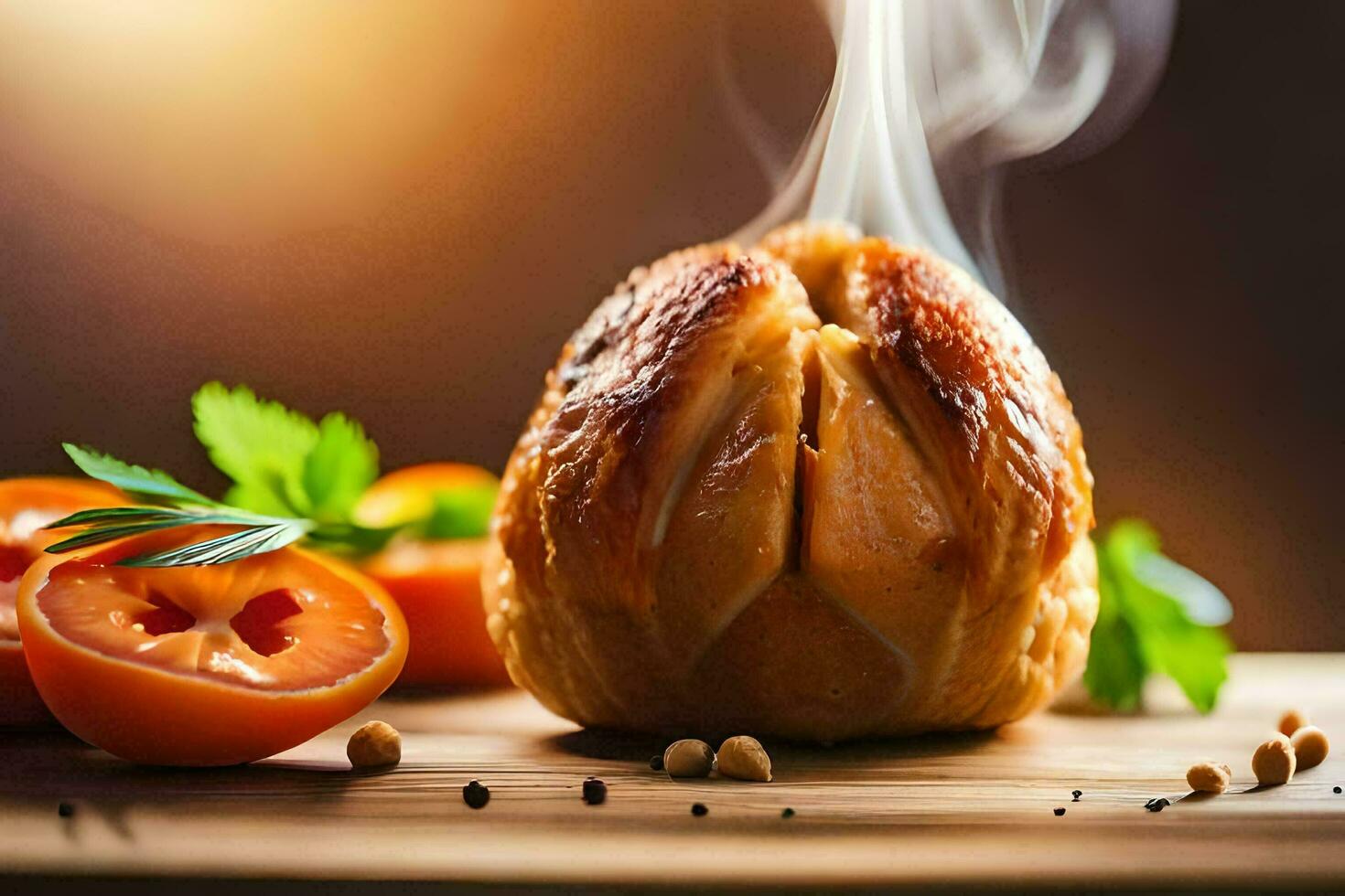 a piece of bread with smoke coming out of it. AI-Generated photo