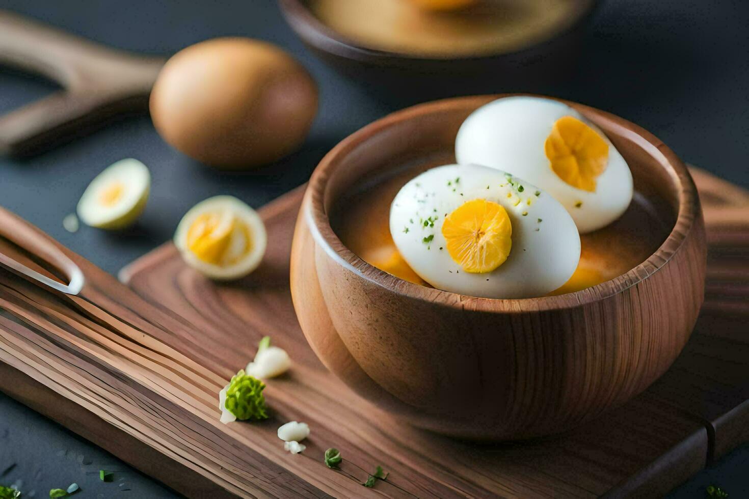 boiled eggs in a bowl. AI-Generated photo