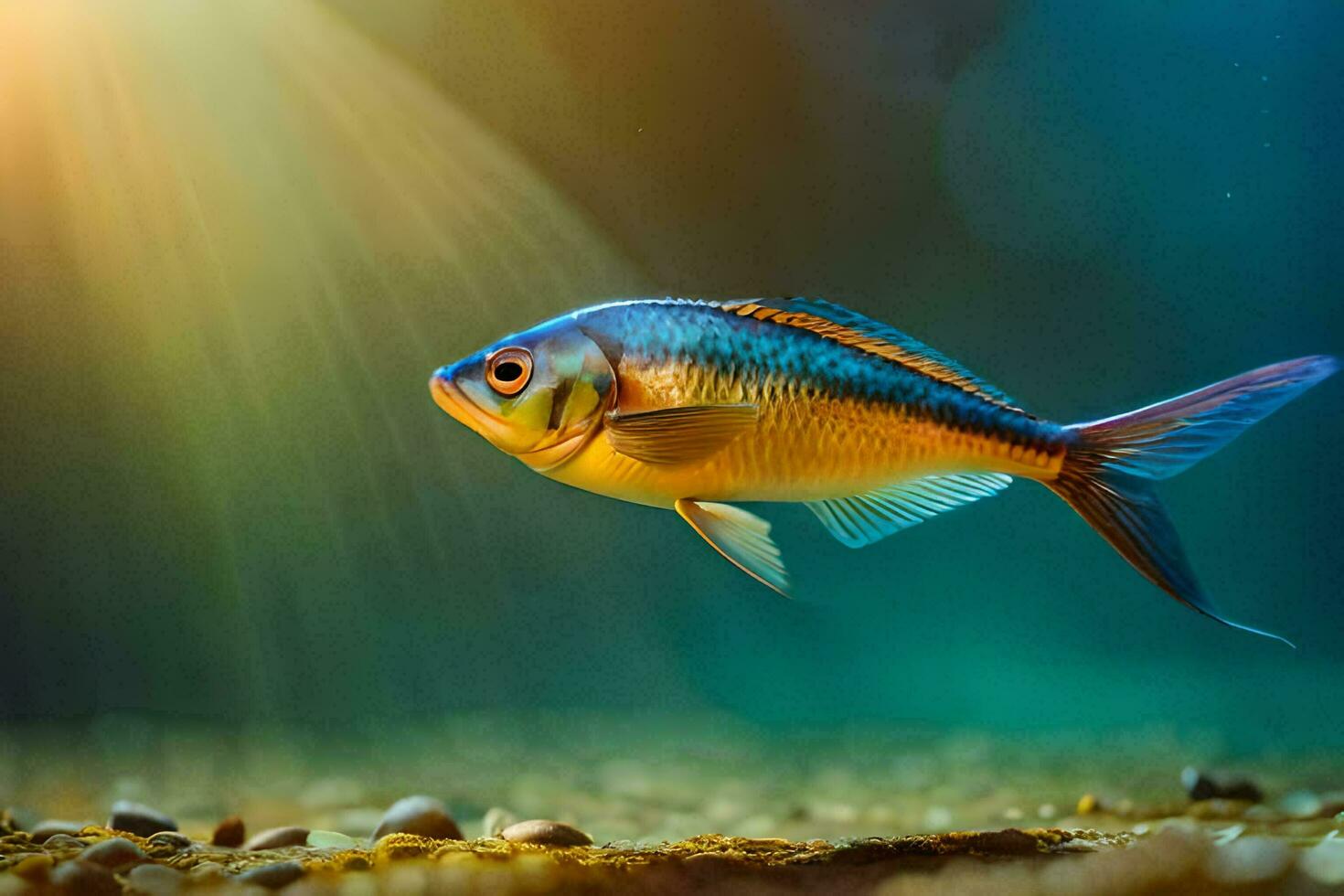 a fish swimming in the water with sunlight shining. AI-Generated photo