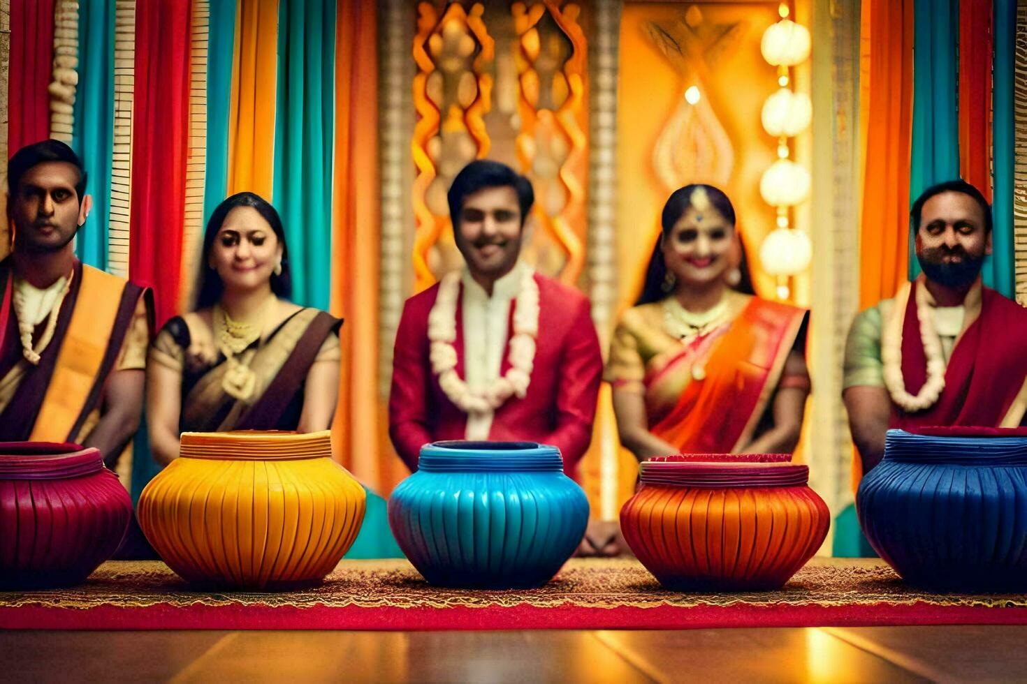a group of people in traditional indian attire. AI-Generated photo