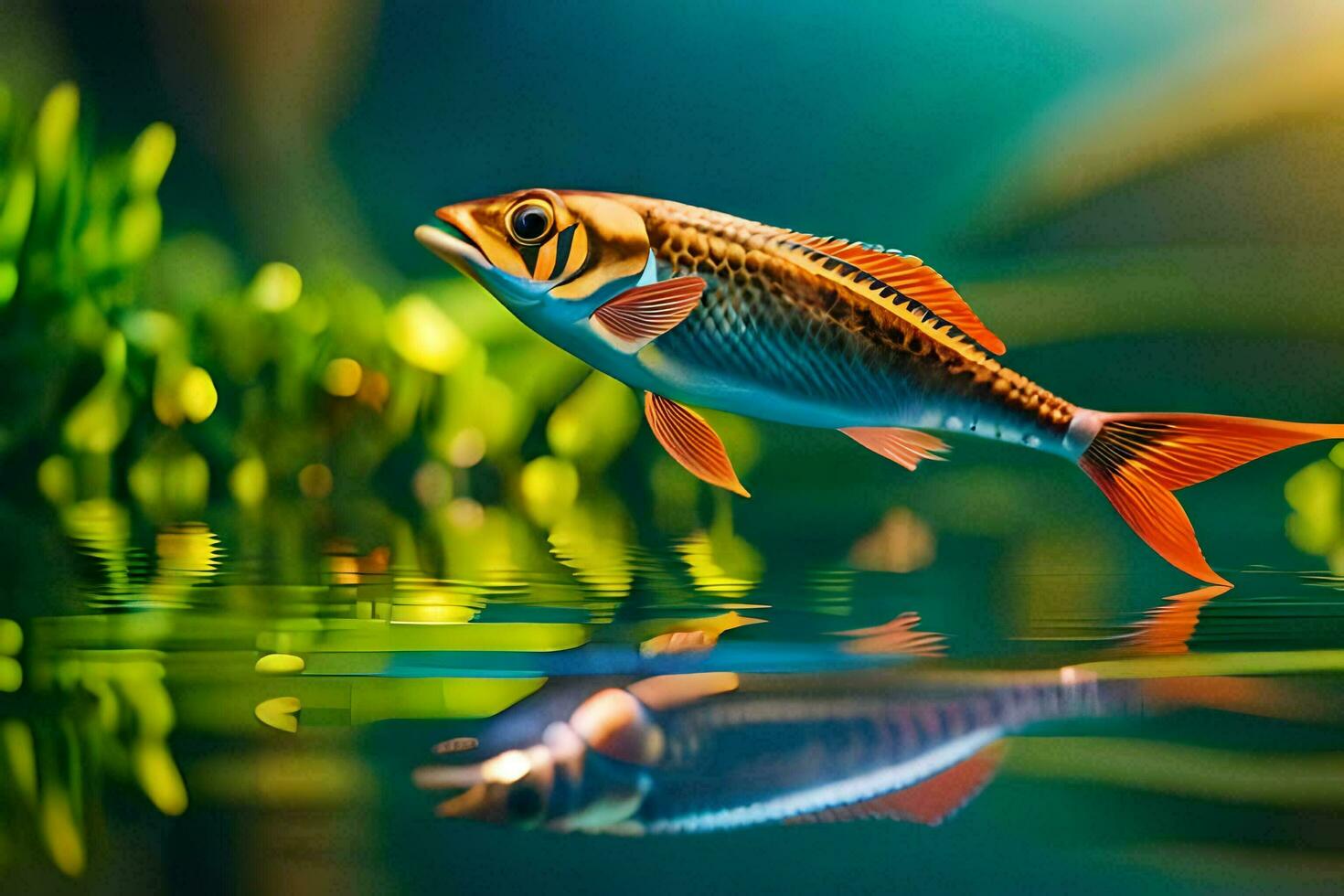 fish in water with grass and plants. AI-Generated photo