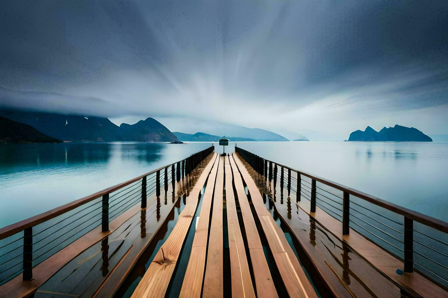 un largo exposición foto de un muelle en el océano. generado por ai