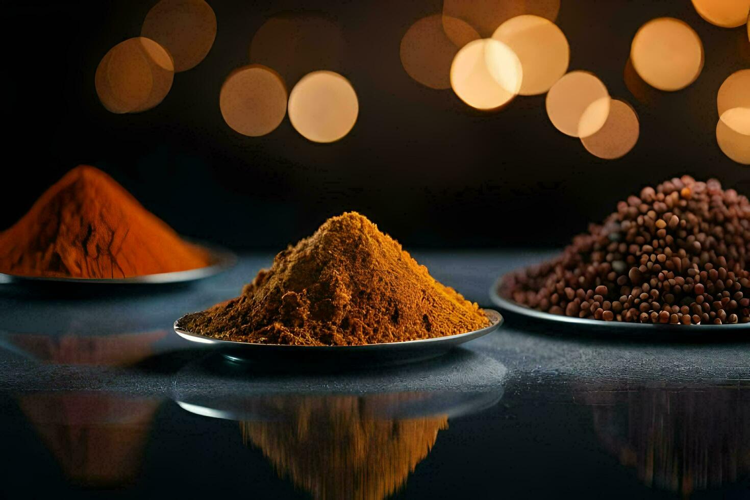 three different types of spices are shown on a table. AI-Generated photo