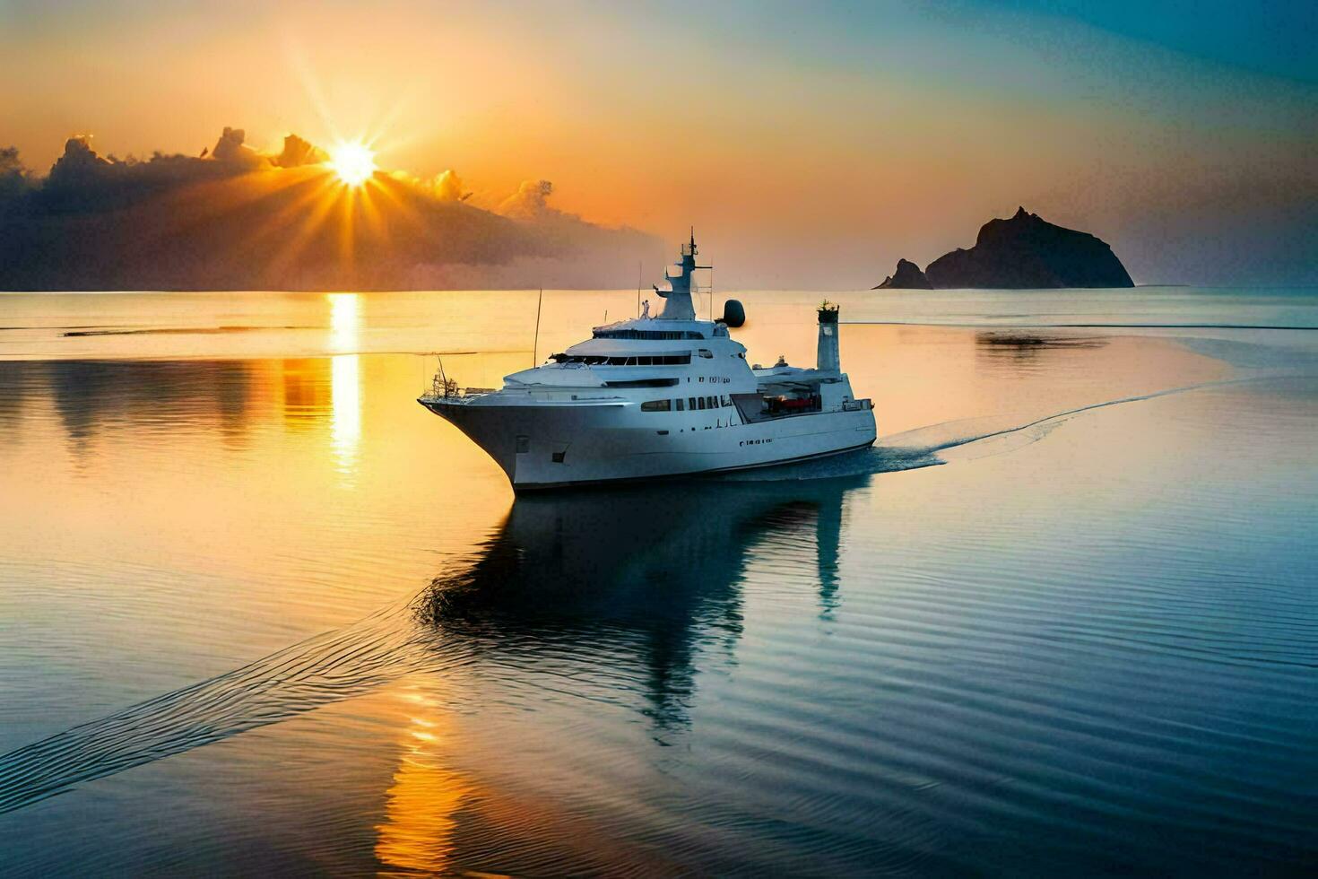 un yate navegación en el Oceano a puesta de sol. generado por ai foto