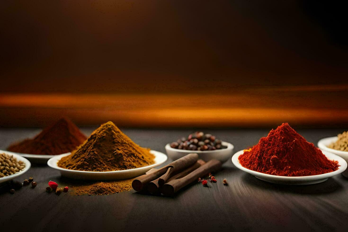 spices in bowls on a table. AI-Generated photo
