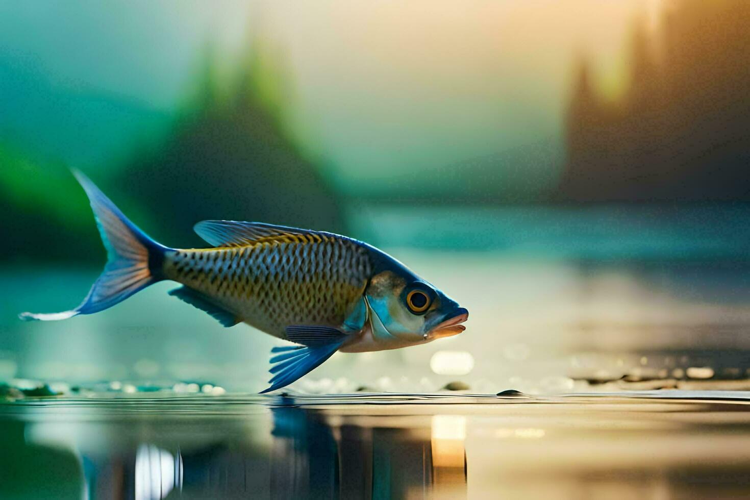 fish, water, lake, sunset, landscape, nature, fish, water, lake, sunset. AI-Generated photo