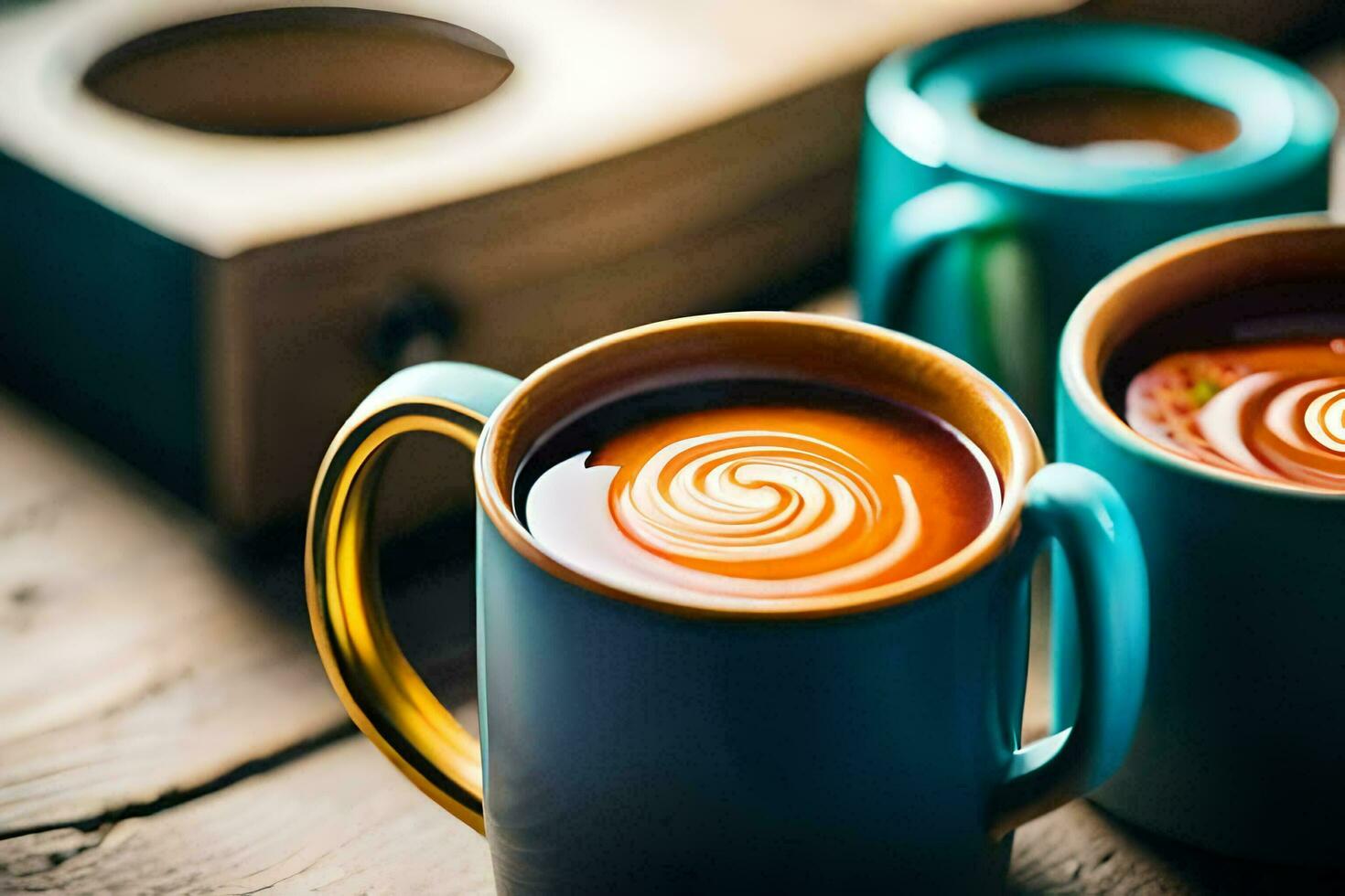 two coffee cups with chocolate swirl in them. AI-Generated photo