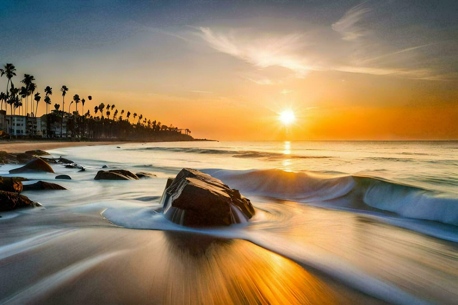 the sun sets over the ocean in this photo. AI-Generated photo