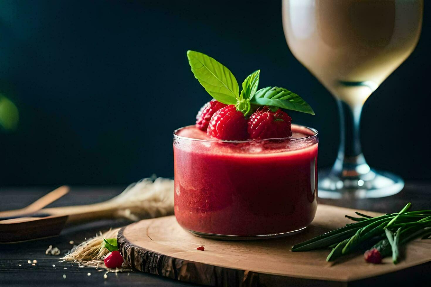 a glass of raspberry smoothie with a glass of wine. AI-Generated photo