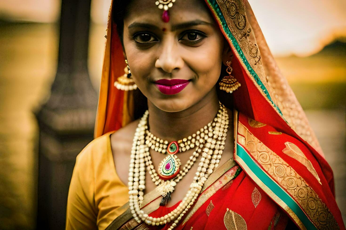 a beautiful indian woman wearing traditional jewelry. AI-Generated photo