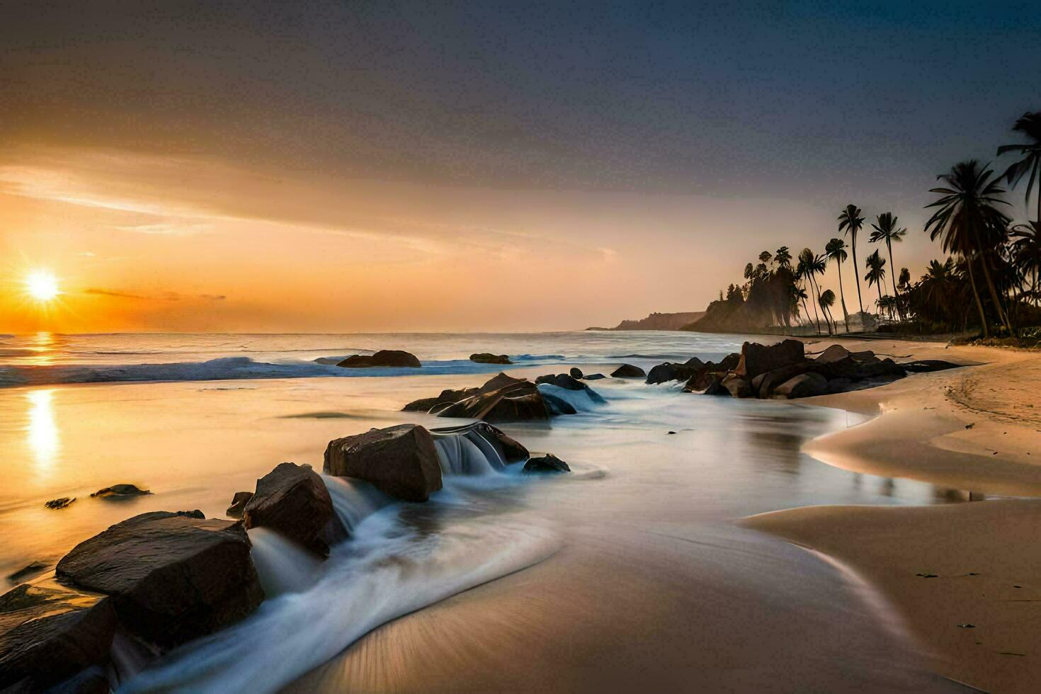 the sun sets on the beach in santa cruz. AI-Generated photo