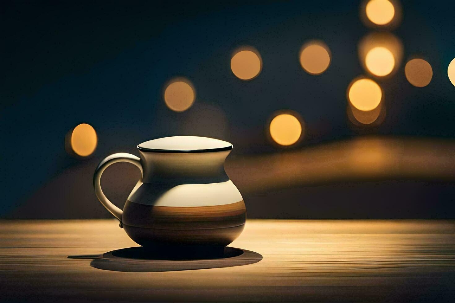 a small coffee pot on a table in front of a blurred background. AI-Generated photo
