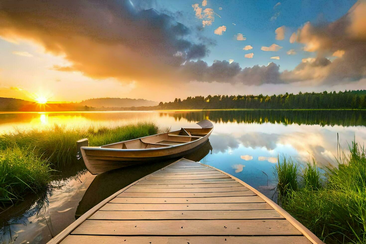 the sunset on the lake. AI-Generated photo