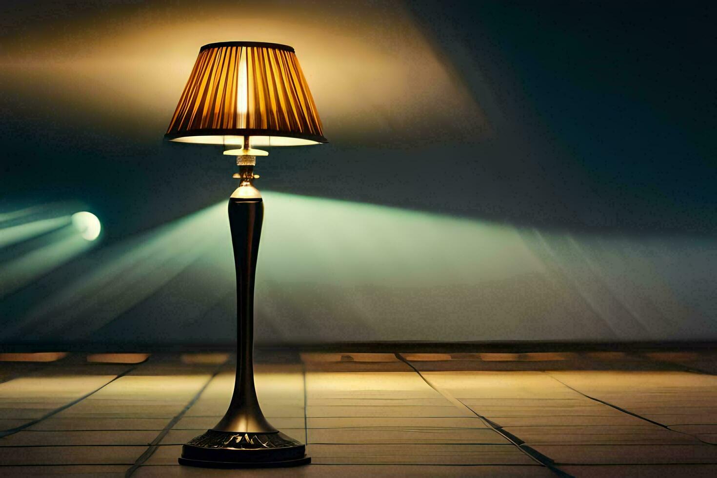 un lámpara en un mesa en un oscuro habitación. generado por ai foto
