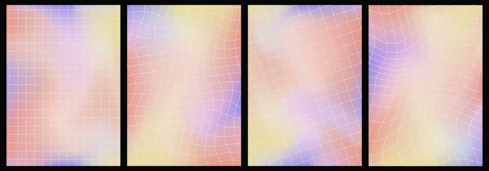 Retro blurred background set, liquid aura backdrops in Y2K aesthetic, abstract texture of defocused aura. Vector illustration.