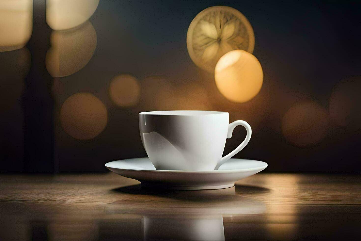 un taza de café en un mesa en frente de un borroso antecedentes. generado por ai foto