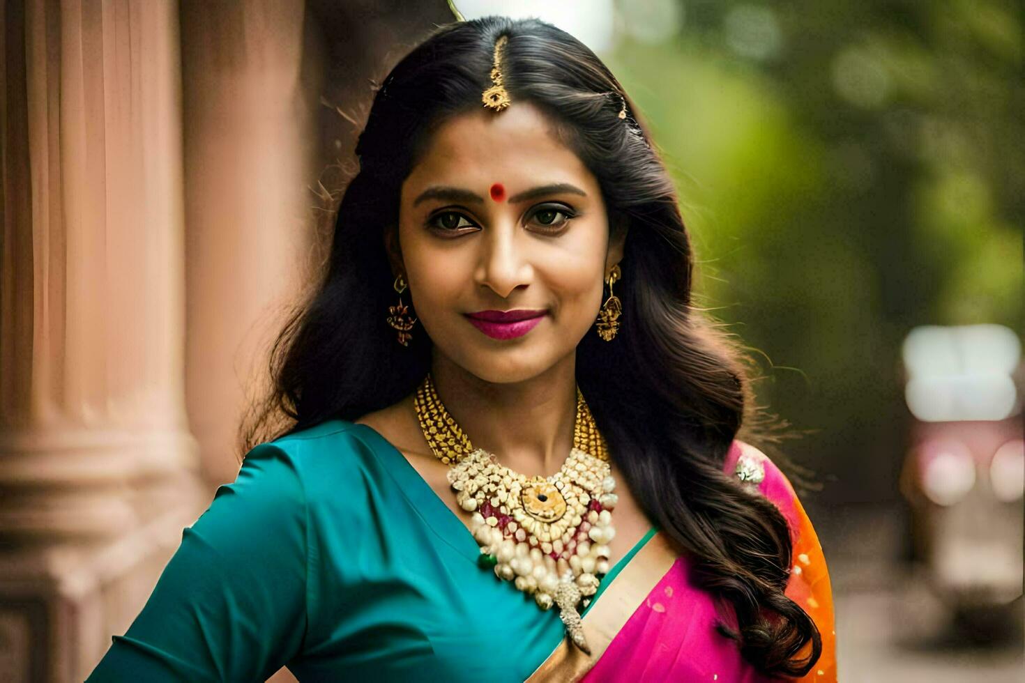an indian woman in a colorful sari. AI-Generated photo