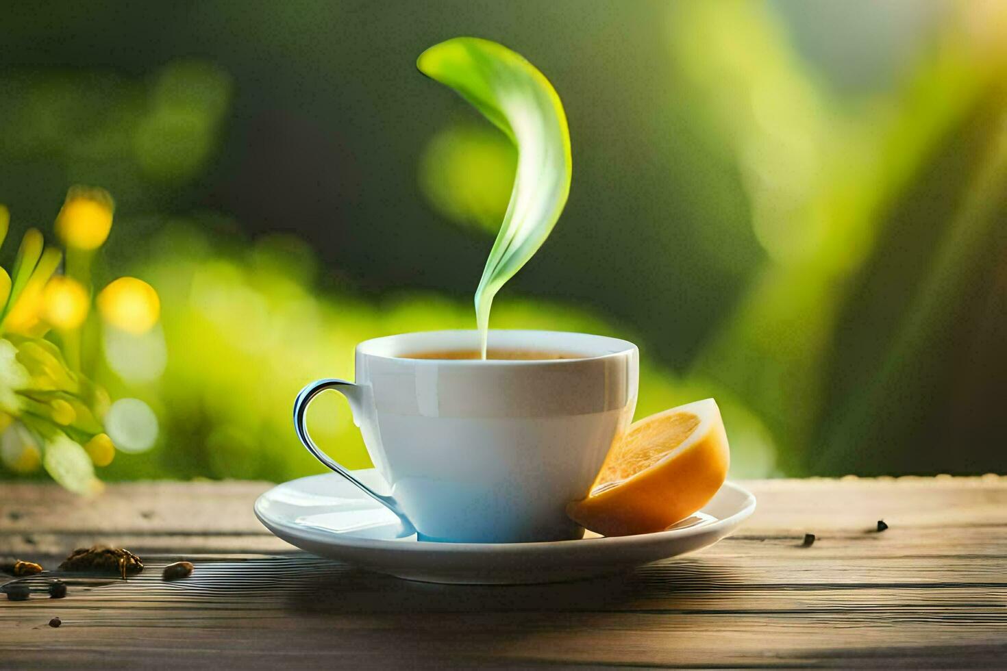 a cup of coffee with a slice of orange. AI-Generated photo