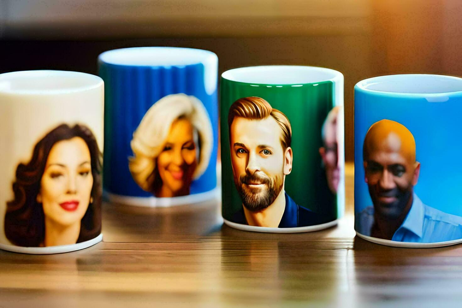 personalizado café tazas con tu cara en a ellos. generado por ai foto