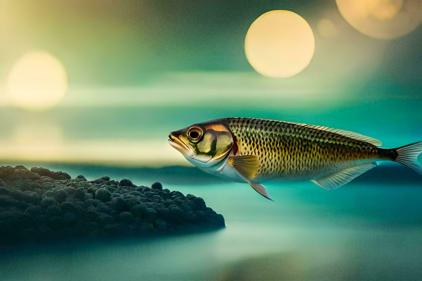 a fish is swimming in the water with a bokeh background. AI-Generated photo