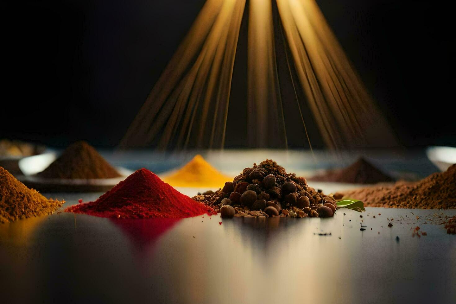 a variety of spices and spices are arranged on a table. AI-Generated photo
